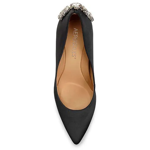 Aerosoles Black Embellished Rhinestone Heel Slip On Pointy Toe Classic Pumps