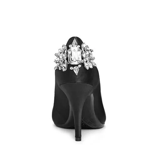 Aerosoles Black Embellished Rhinestone Heel Slip On Pointy Toe Classic Pumps
