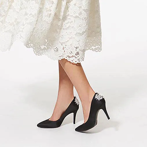 Aerosoles Black Embellished Rhinestone Heel Slip On Pointy Toe Classic Pumps