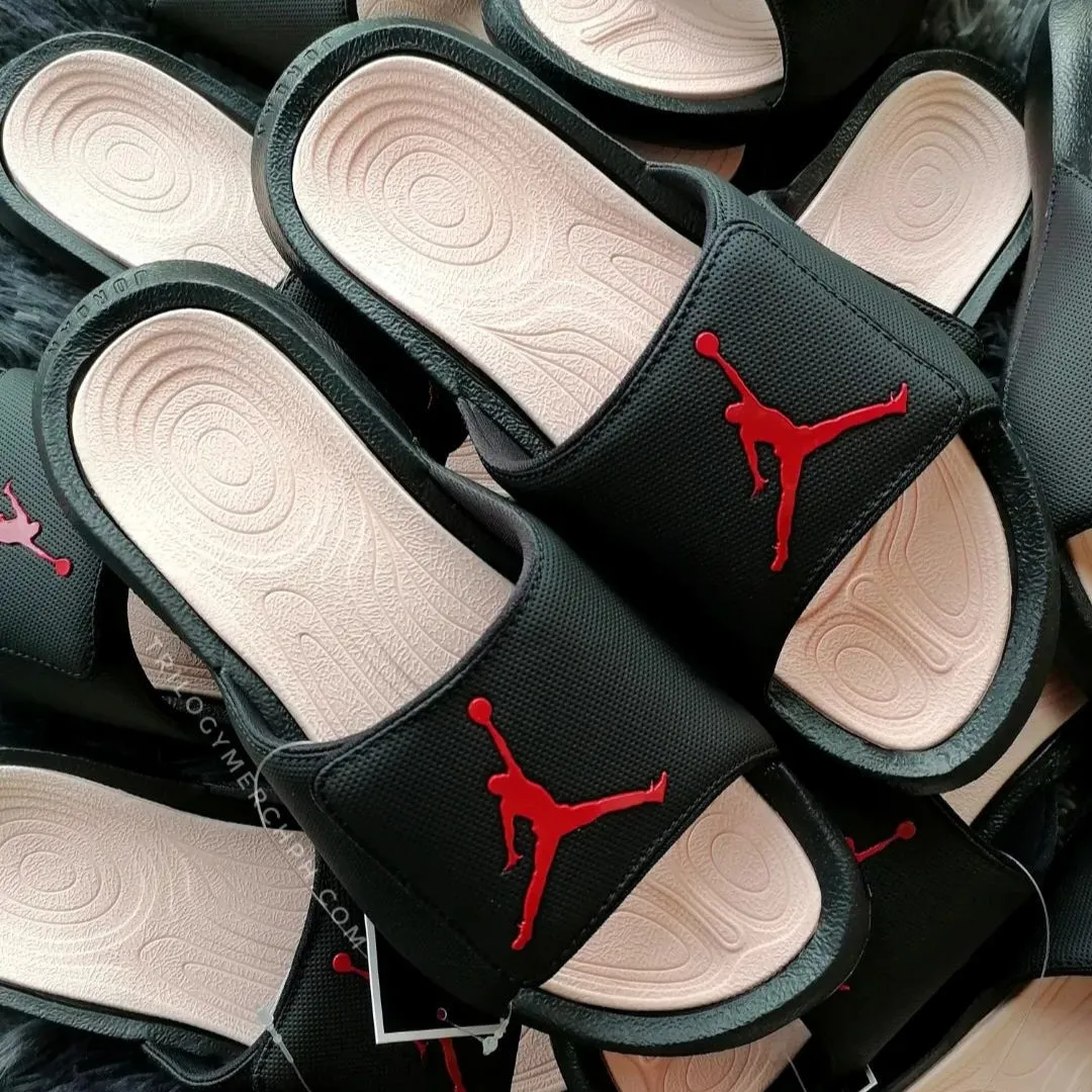Air Jordan Hydro 6 Slides (Black/Sunset Tint/University Red)(881473-005)
