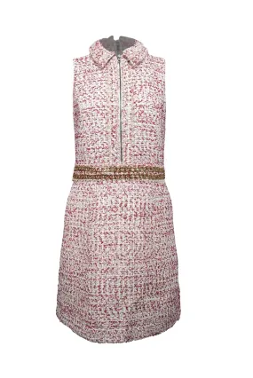 Alice & Olivia - White, Raspberry, & Gold Tweed Chain-Trimmed Dress Sz 10