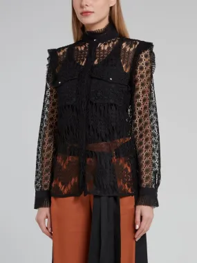 Black Frill Detail Lace Top