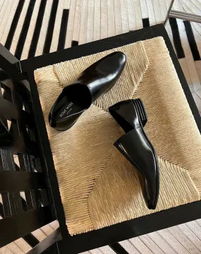 Black Leather Slip-On Shoes
