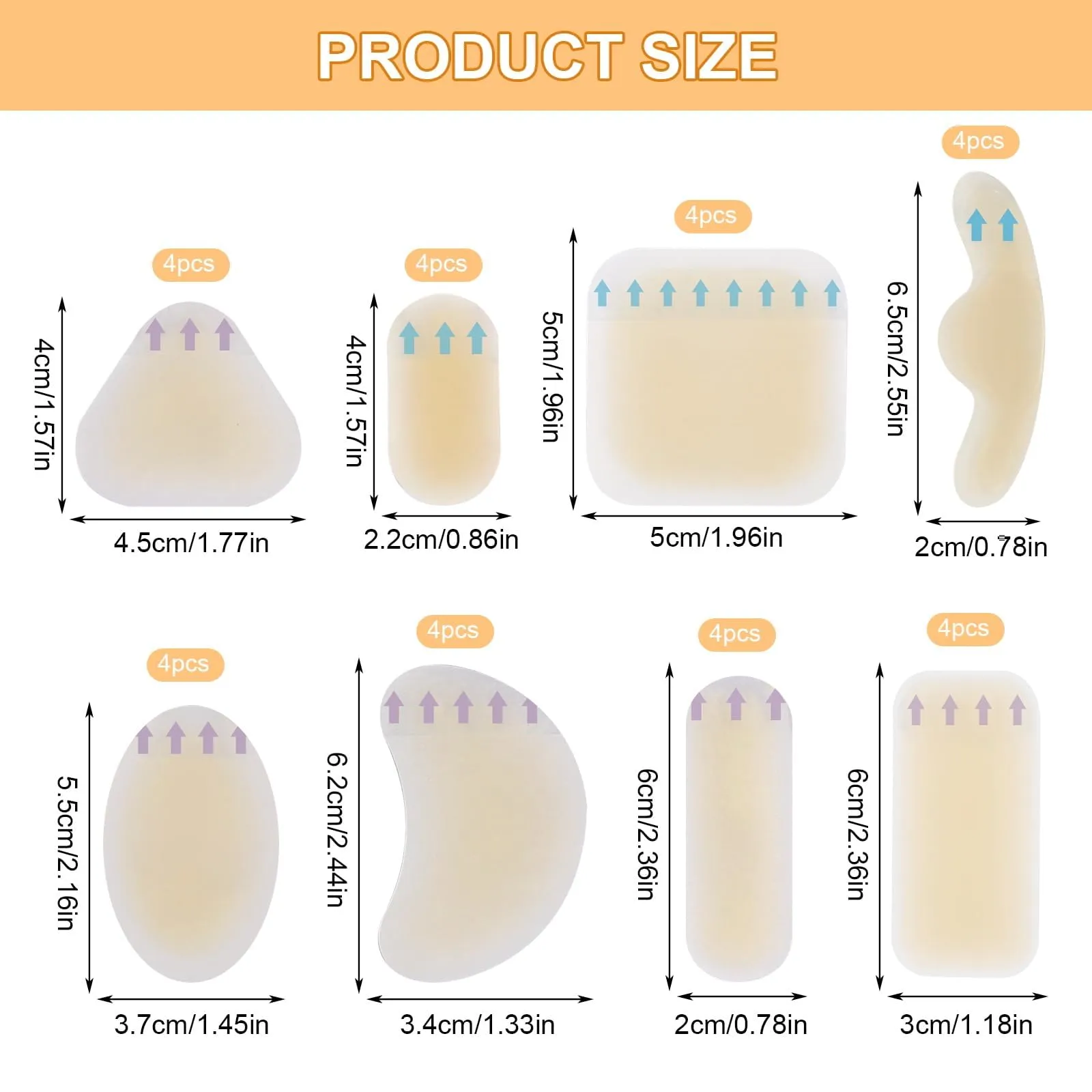 Blister Plasters Heel Hydrocolloid Plasters, Pack of 32 Gel Plasters Blister Prevention, Heel Blister Plasters Hiking for Toes and Fingers Forefoot Heel Heel Protection Protective Skin (8 Types)