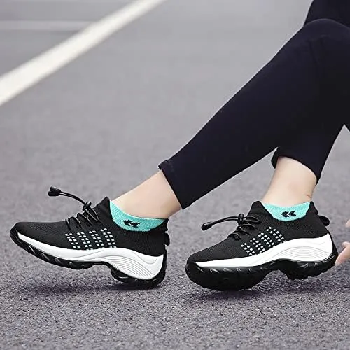 Breathable Lightweight Chunky Sneakers - Women's Sports Front Tie Running Platform Soft Sole Shoes - Women's Casual Hiking Shoes