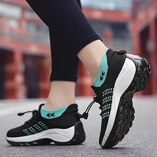 Breathable Lightweight Chunky Sneakers - Women's Sports Front Tie Running Platform Soft Sole Shoes - Women's Casual Hiking Shoes