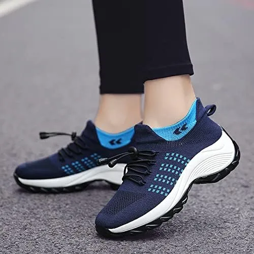 Breathable Lightweight Chunky Sneakers - Women's Sports Front Tie Running Platform Soft Sole Shoes - Women's Casual Hiking Shoes
