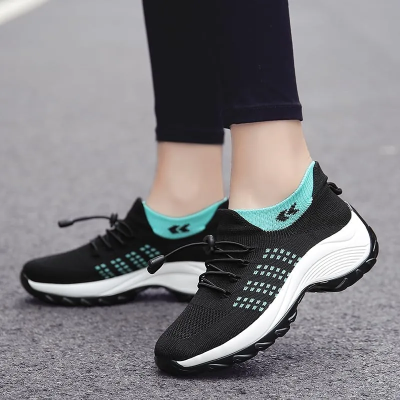 Breathable Lightweight Chunky Sneakers - Women's Sports Front Tie Running Platform Soft Sole Shoes - Women's Casual Hiking Shoes
