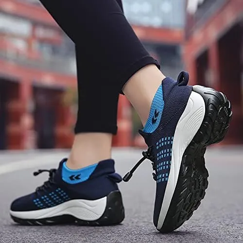 Breathable Lightweight Chunky Sneakers - Women's Sports Front Tie Running Platform Soft Sole Shoes - Women's Casual Hiking Shoes
