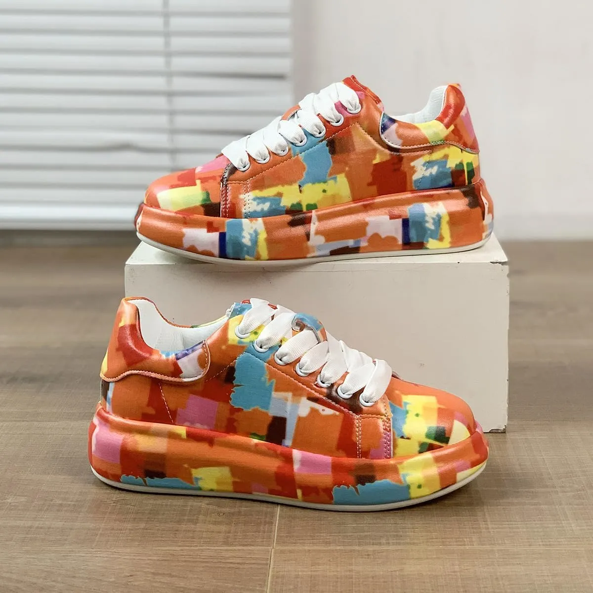 Breathable Low-top Lace-up Graffiti Running Shoes for Men Women - Ideal for Gym, Tennis, Walking, and Fashion
