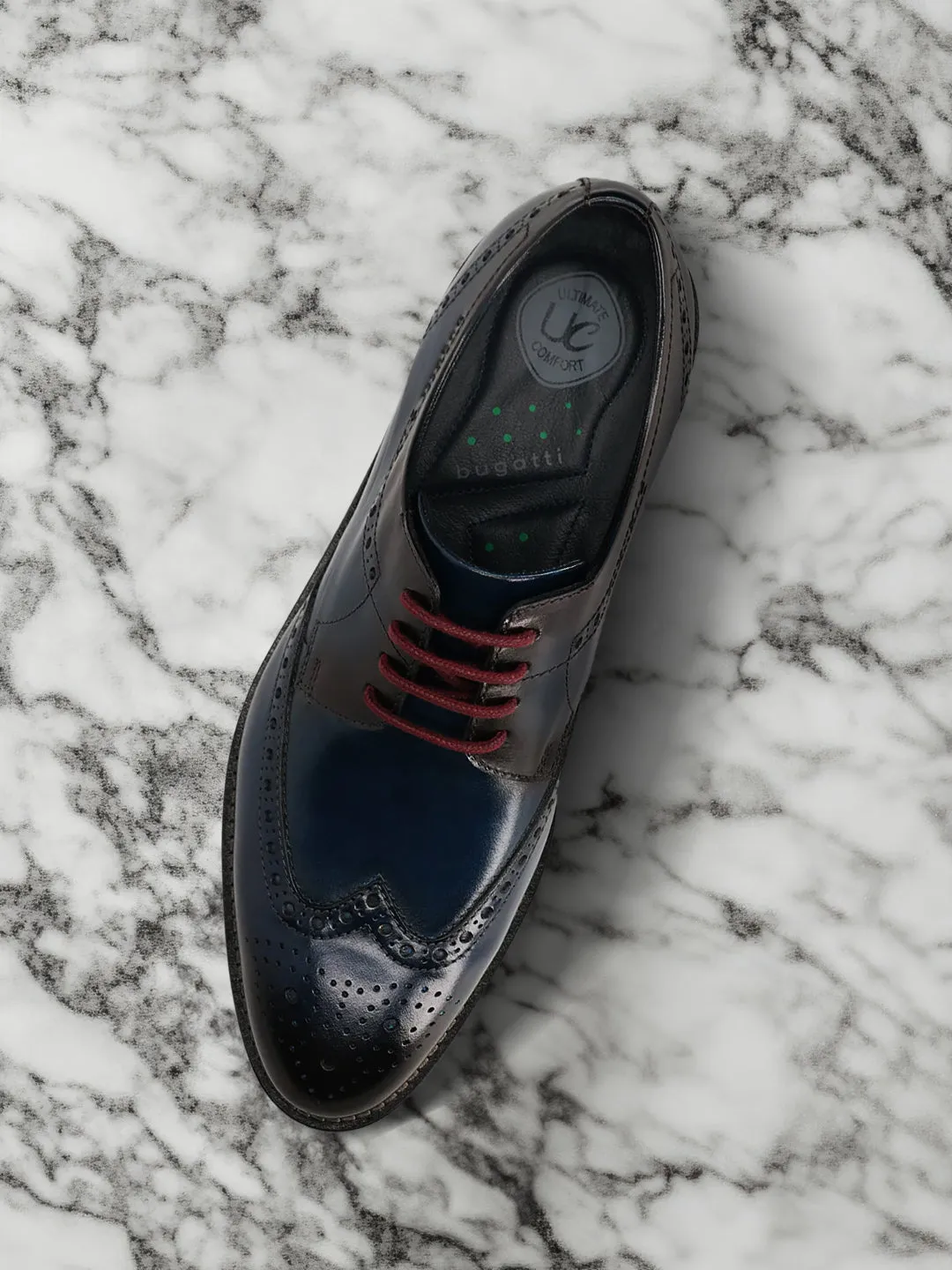bugatti Dark Blue & Dark Red Premium Leather Derby shoes