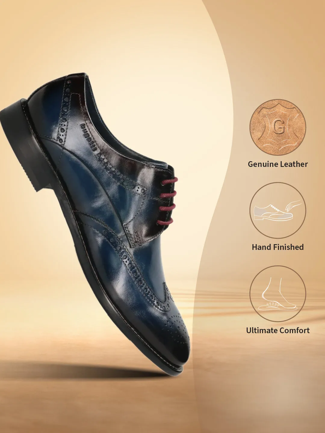 bugatti Dark Blue & Dark Red Premium Leather Derby shoes
