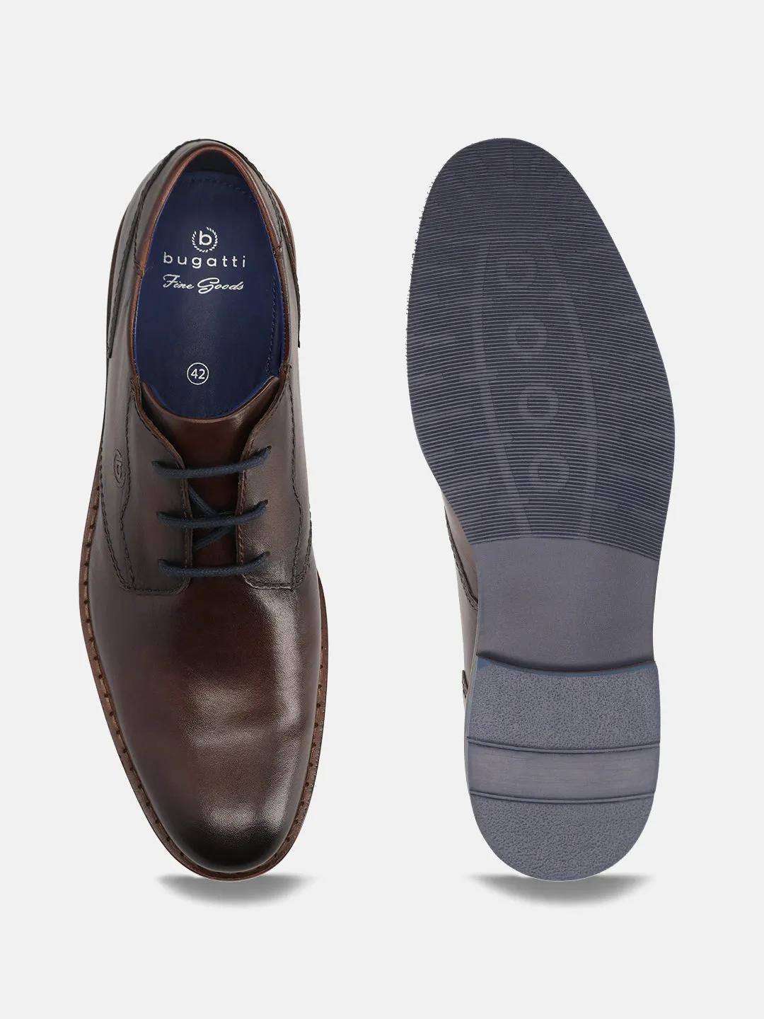bugatti Dark Brown Premium Leather Derby shoes