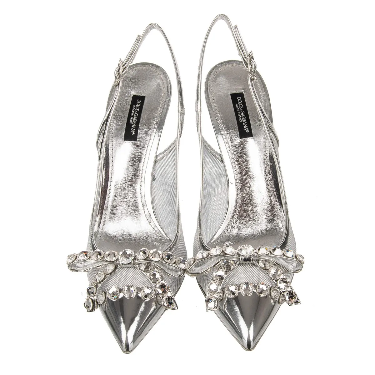 Dolce & Gabbana Mesh Slingback Pumps With Bejeweled Bow