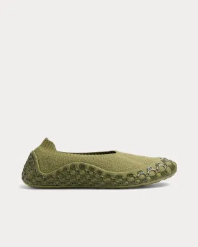 Elastic Fabric Dark Green Slip Ons