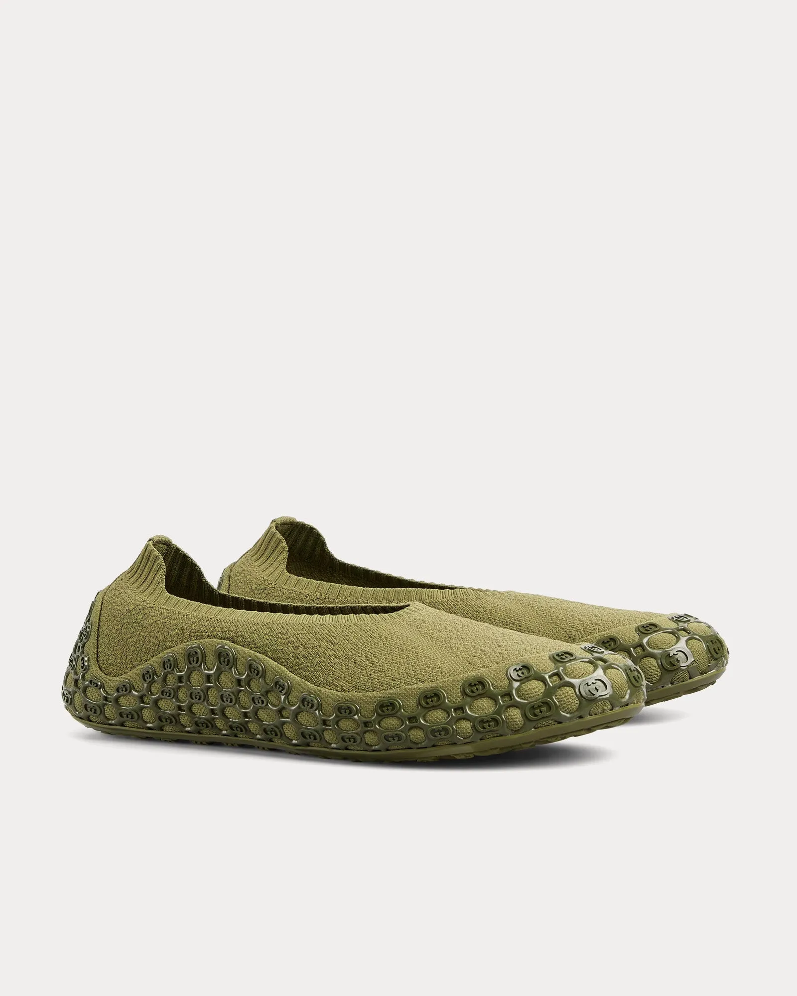 Elastic Fabric Dark Green Slip Ons