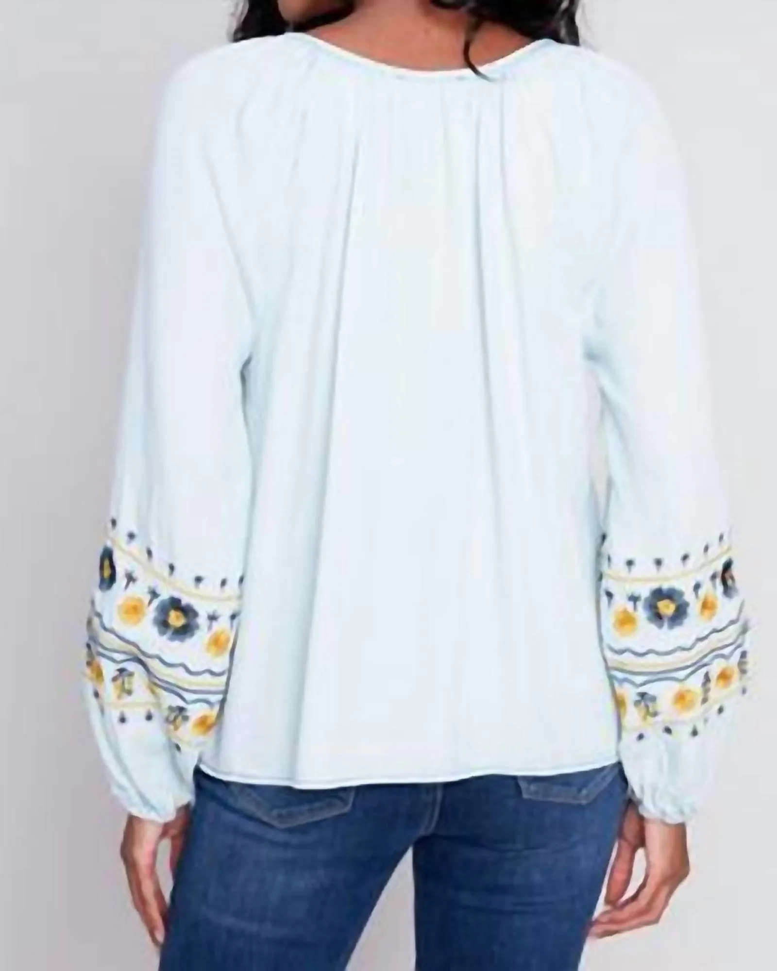 Embroidered Denim Blouse in Light Blue | Light Blue