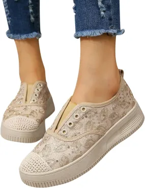 Hbeylia Vintage Dress Loafers for Women Ladies Fashion Espadrille Round Toe Slip On Fashion Sneakers Chunky Bottom Heels Rubber Sole Anti Skid Play Sneakers Dressy Canvas Shoes for School Uniform