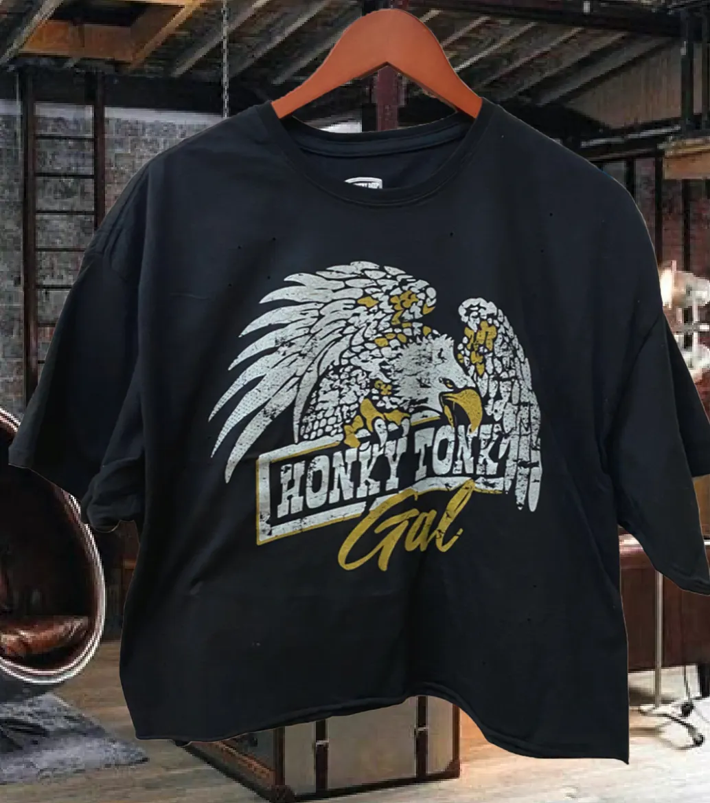 Honky Tonk Gal Oversized  Cropped  T- shirt