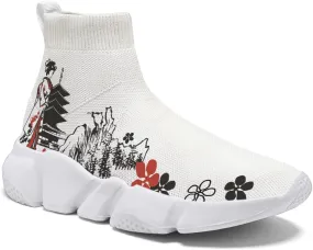 Japanese Graffiti Art Printed Shoes Boys Sneakers Girls Casual Walking Socks Shoes