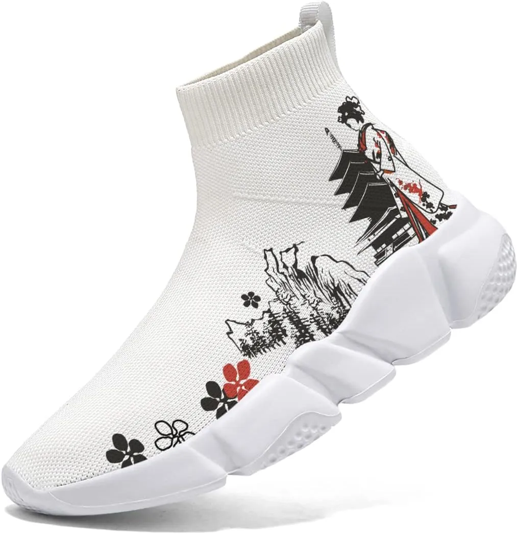 Japanese Graffiti Art Printed Shoes Boys Sneakers Girls Casual Walking Socks Shoes