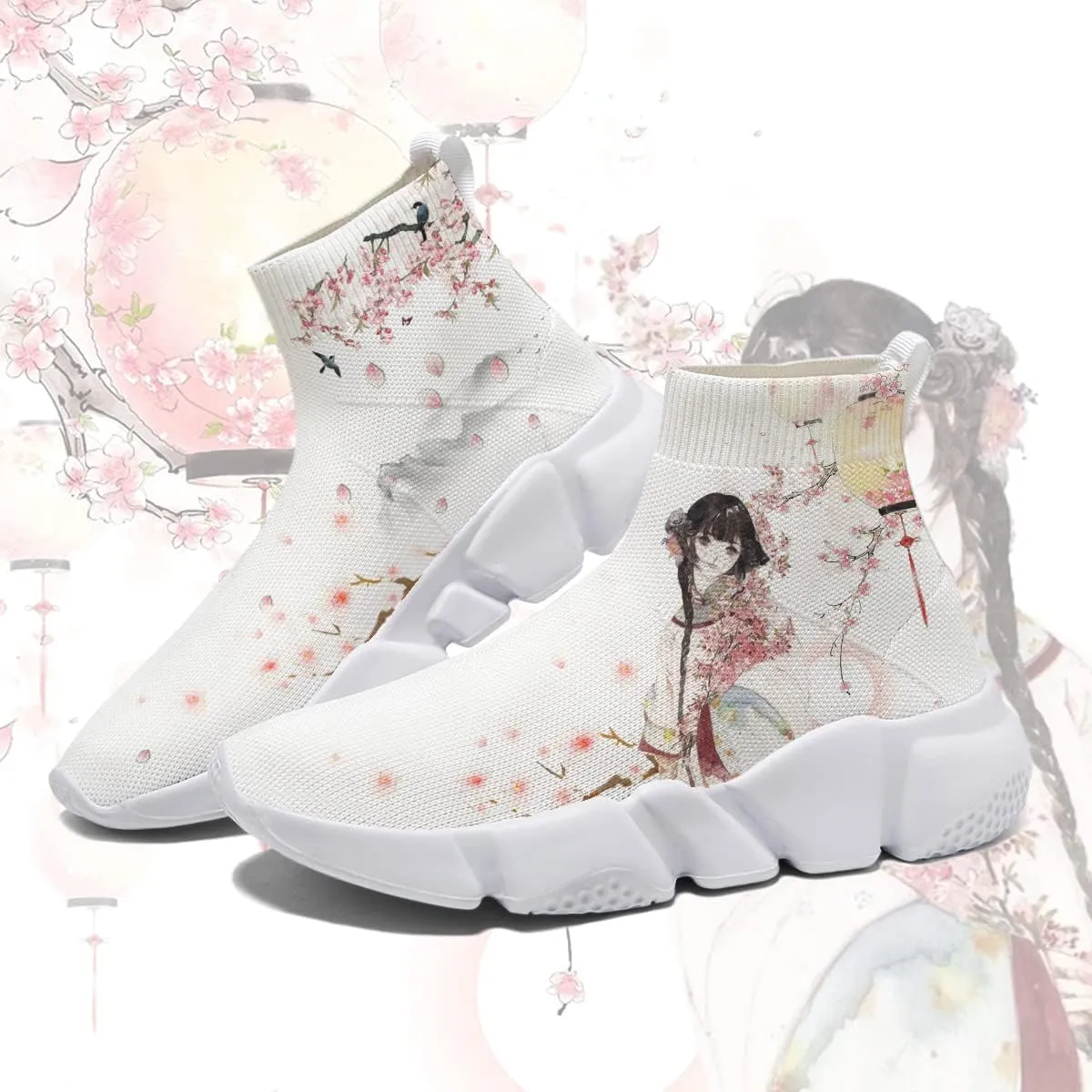 Japanese Graffiti Art Printed Shoes Boys Sneakers Girls Casual Walking Socks Shoes