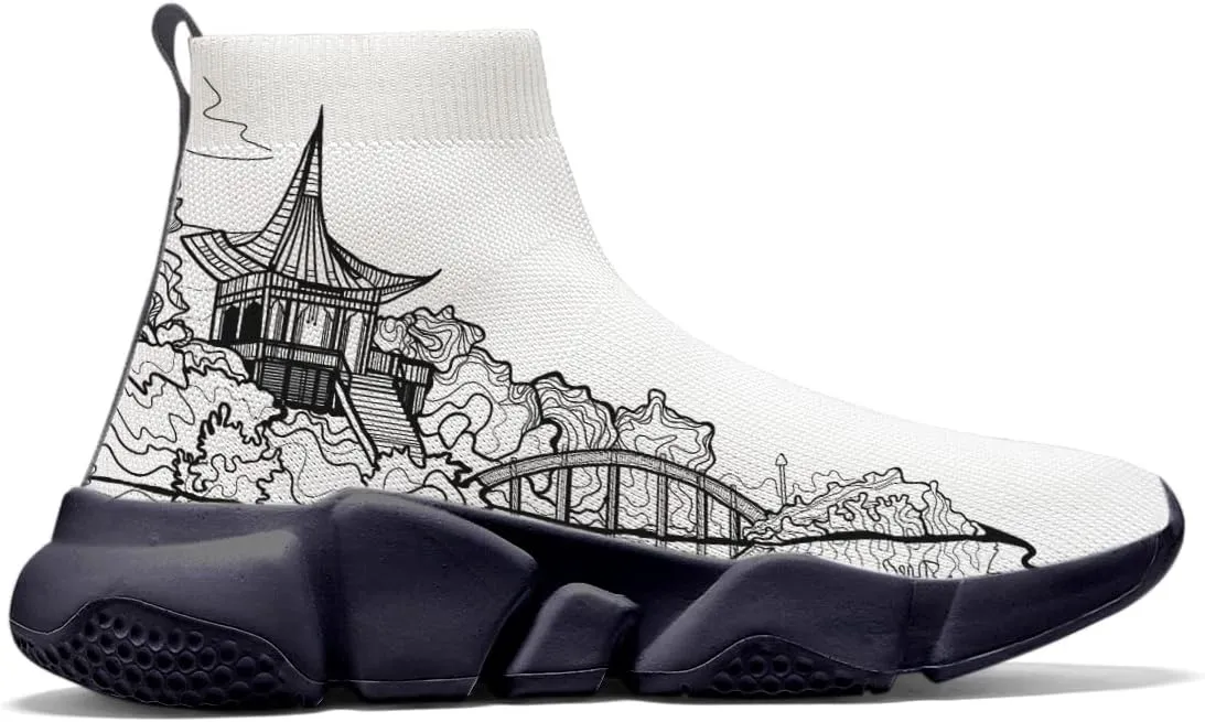 Japanese Graffiti Art Printed Shoes Boys Sneakers Girls Casual Walking Socks Shoes