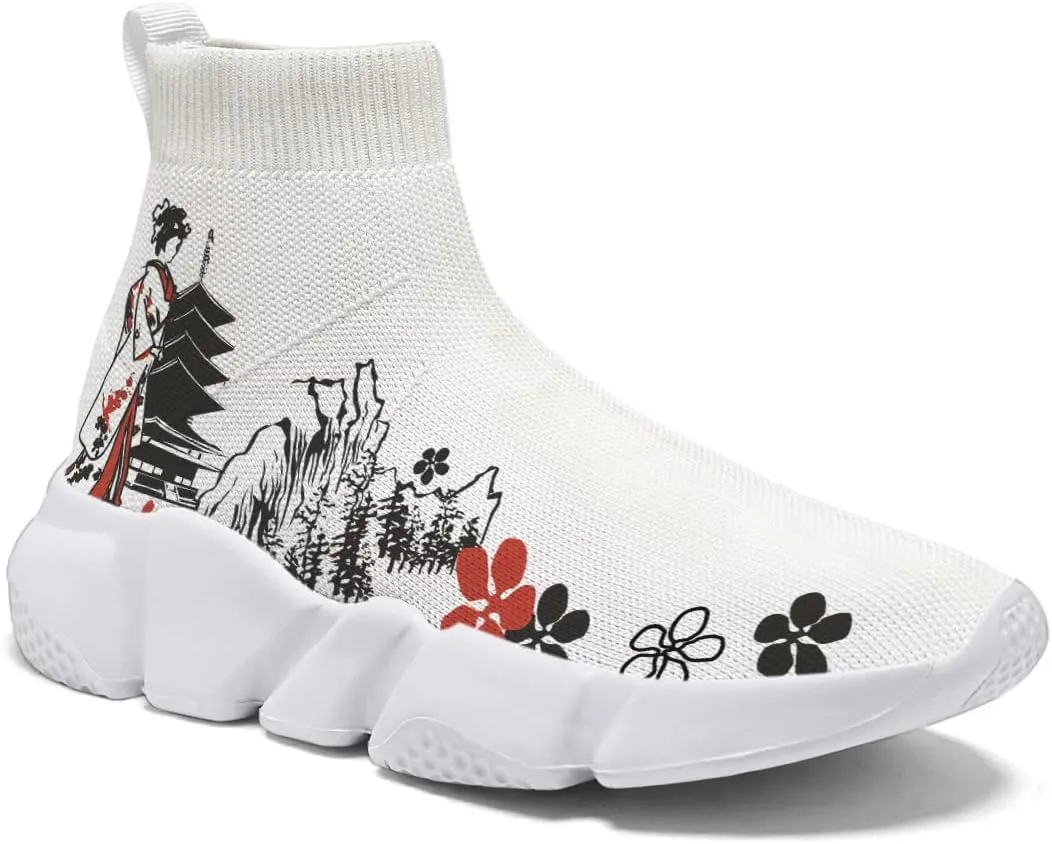 Japanese Graffiti Art Printed Shoes Boys Sneakers Girls Casual Walking Socks Shoes