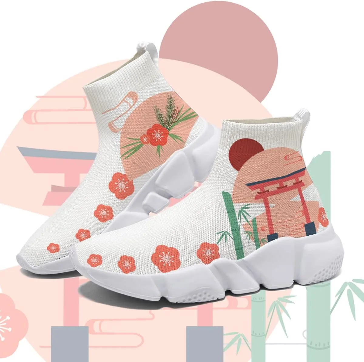 Japanese Graffiti Art Printed Shoes Boys Sneakers Girls Casual Walking Socks Shoes