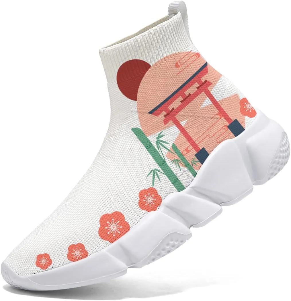 Japanese Graffiti Art Printed Shoes Boys Sneakers Girls Casual Walking Socks Shoes