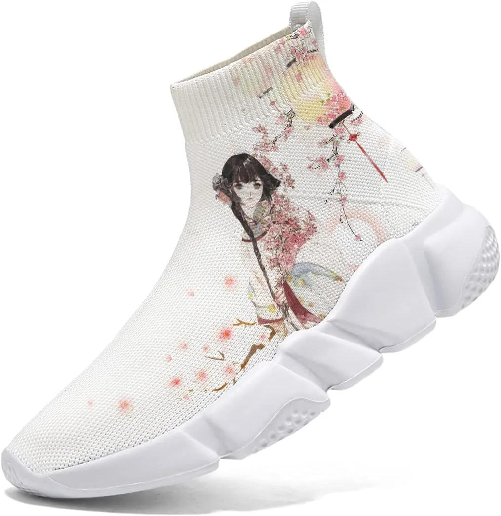 Japanese Graffiti Art Printed Shoes Boys Sneakers Girls Casual Walking Socks Shoes