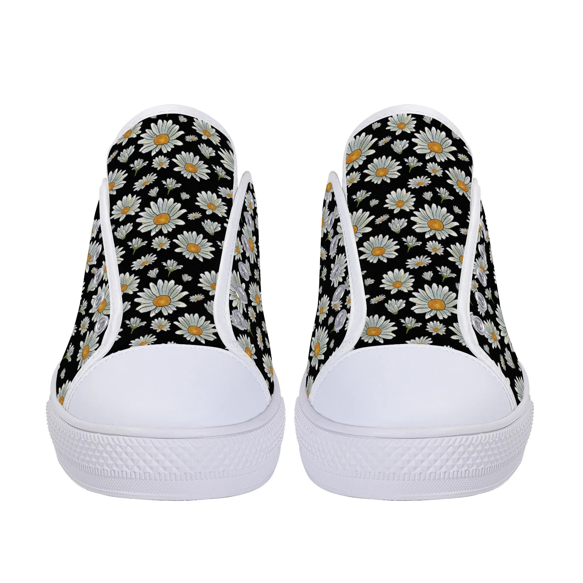 Large Watercolor Summer Daisies Blooming Against a Bold Black Background Canvas Sneakers