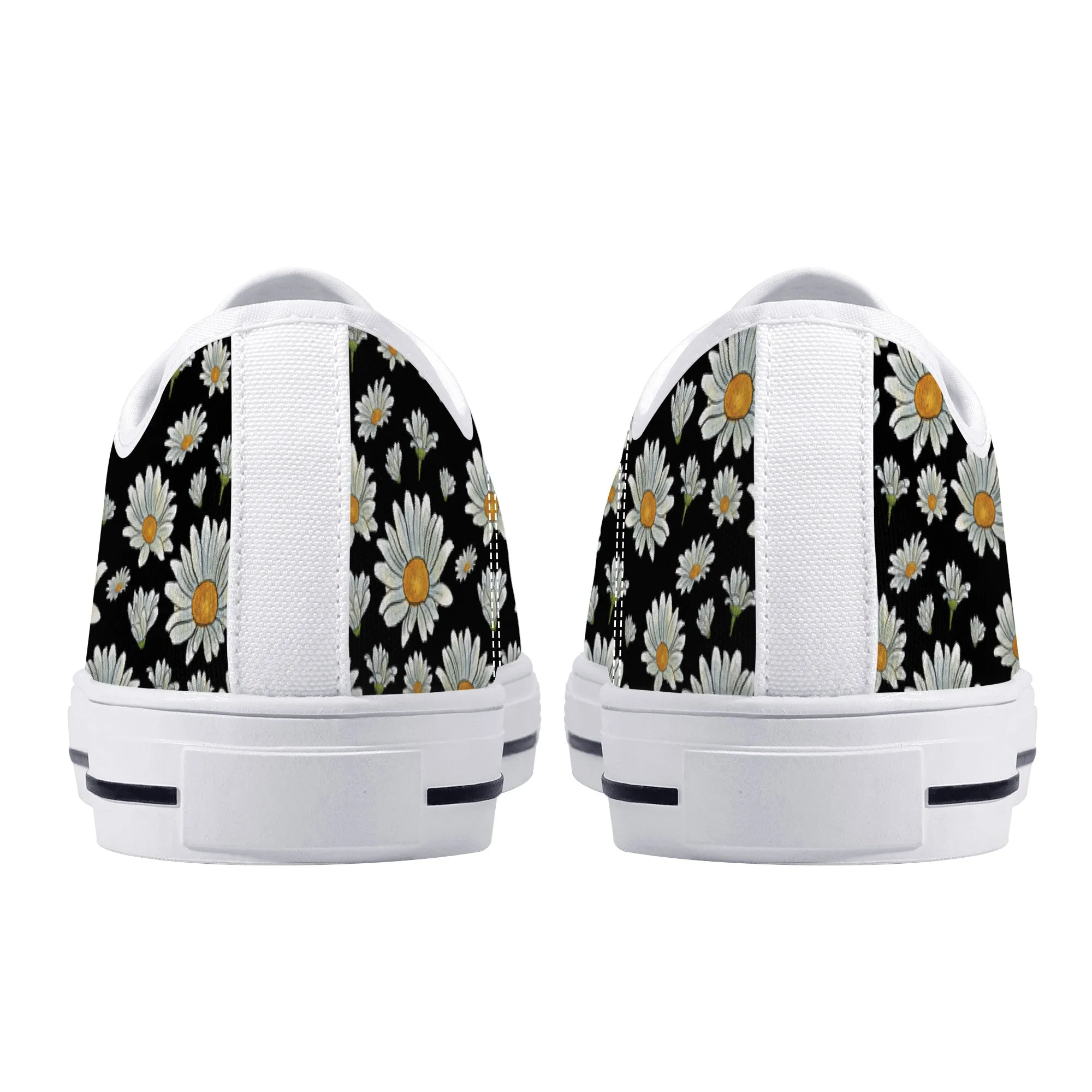 Large Watercolor Summer Daisies Blooming Against a Bold Black Background Canvas Sneakers