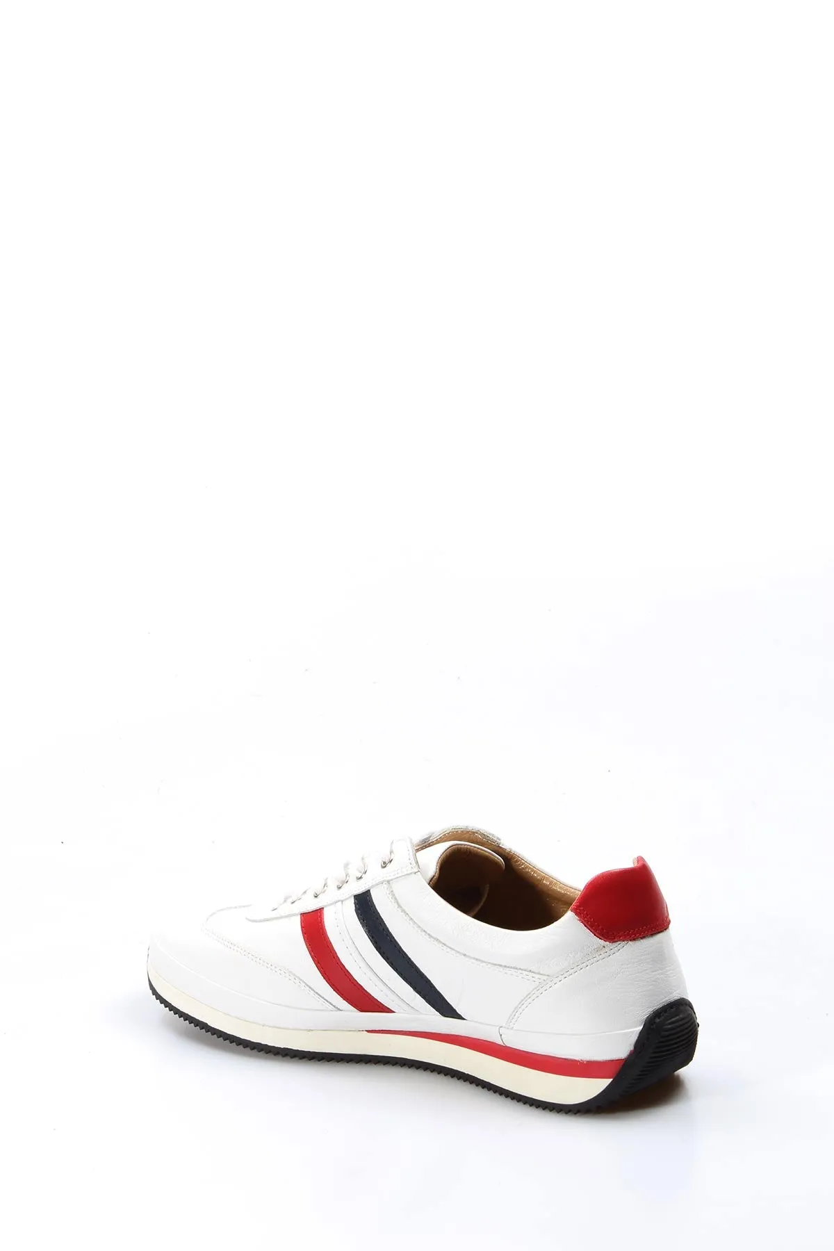 Men's White Leather Sneakers with Red and Navy Stripes - Wessi