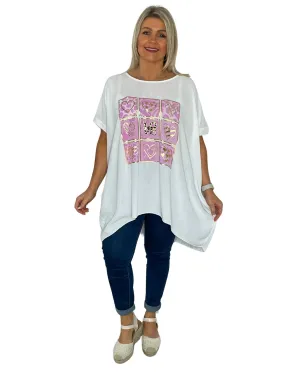 Nora Oversized Heart Bouquet Design White T-Shirt