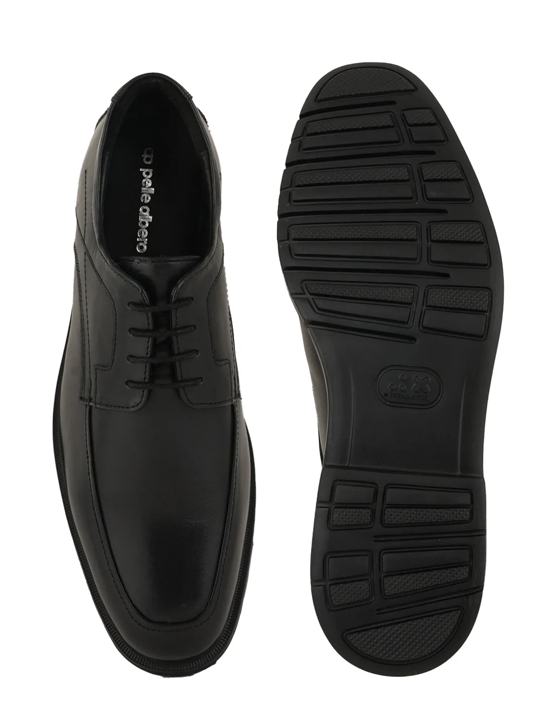 Pelle Albero Men Black Solid Leather Formal Derbys