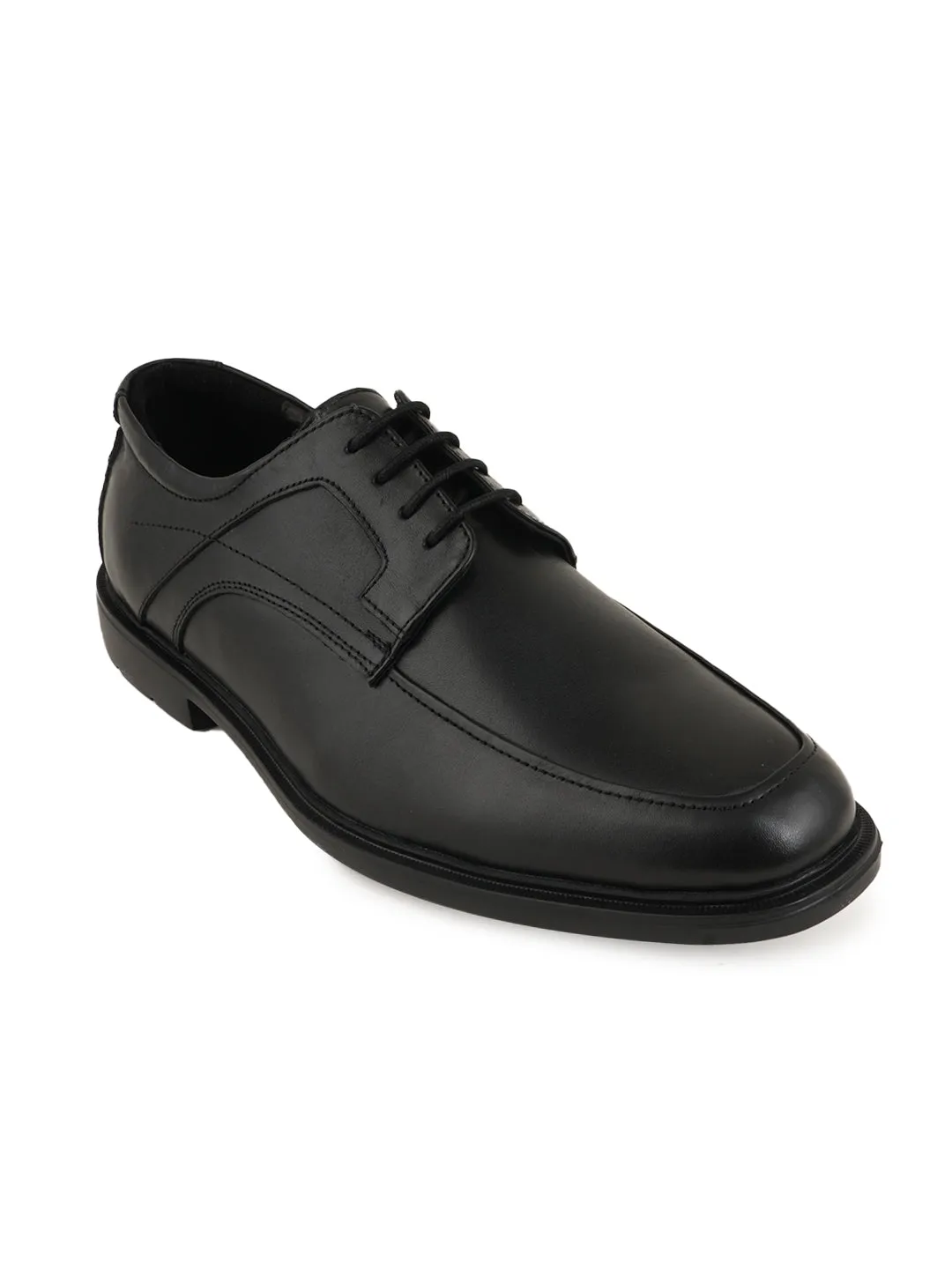 Pelle Albero Men Black Solid Leather Formal Derbys