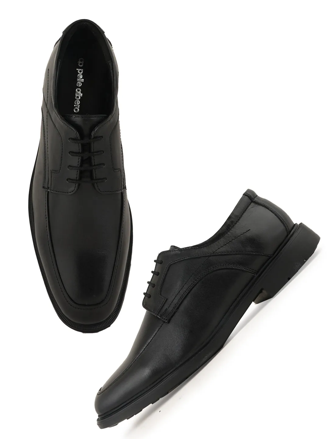 Pelle Albero Men Black Solid Leather Formal Derbys