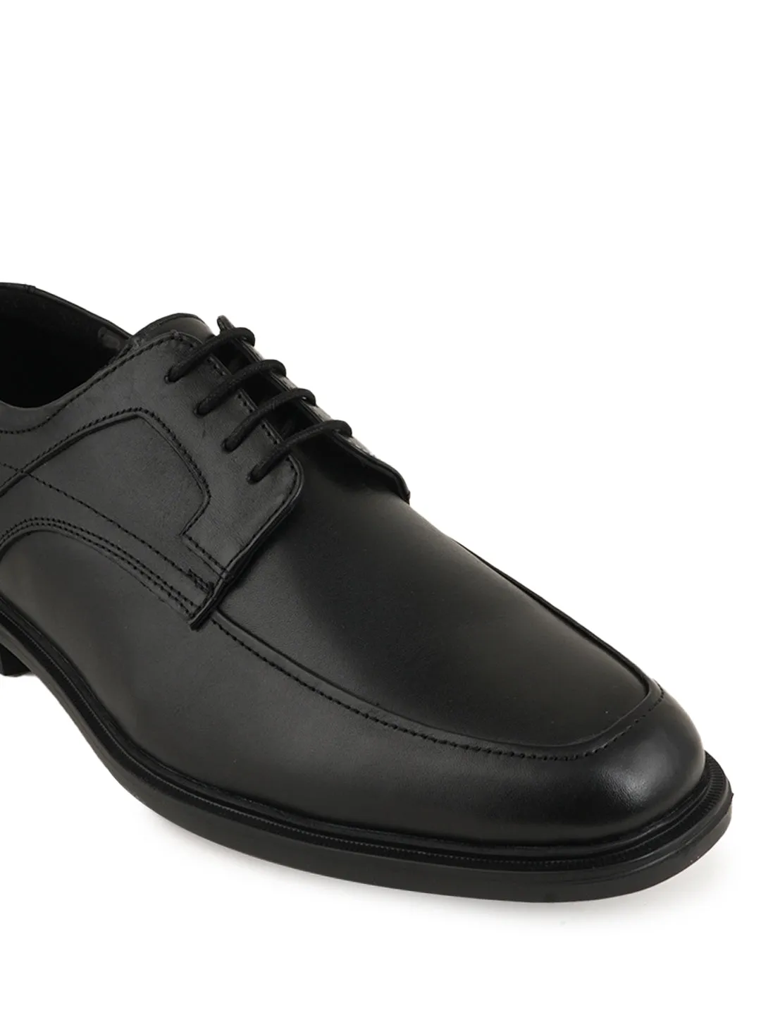 Pelle Albero Men Black Solid Leather Formal Derbys