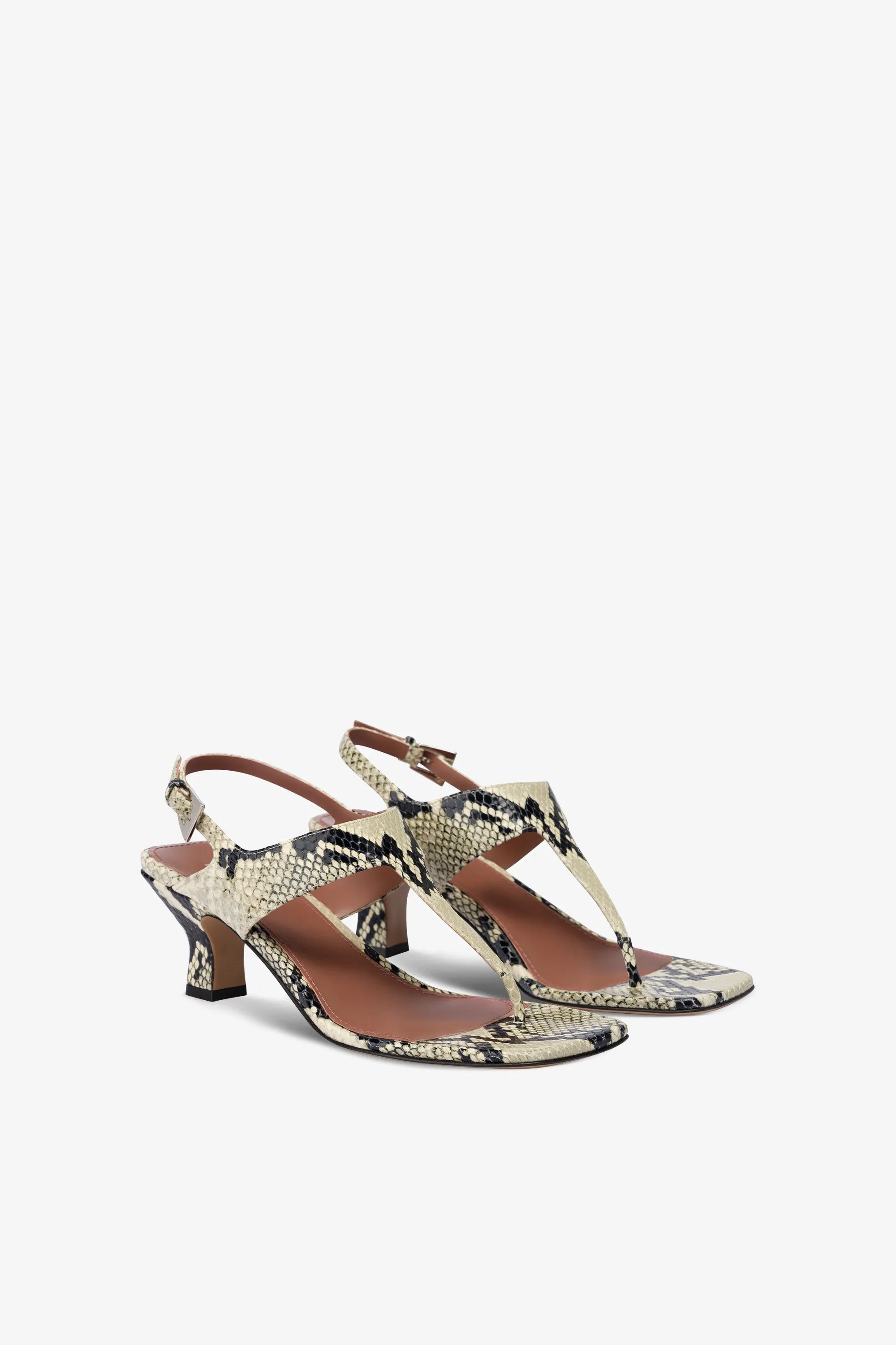 Sandals in natural python-print leather