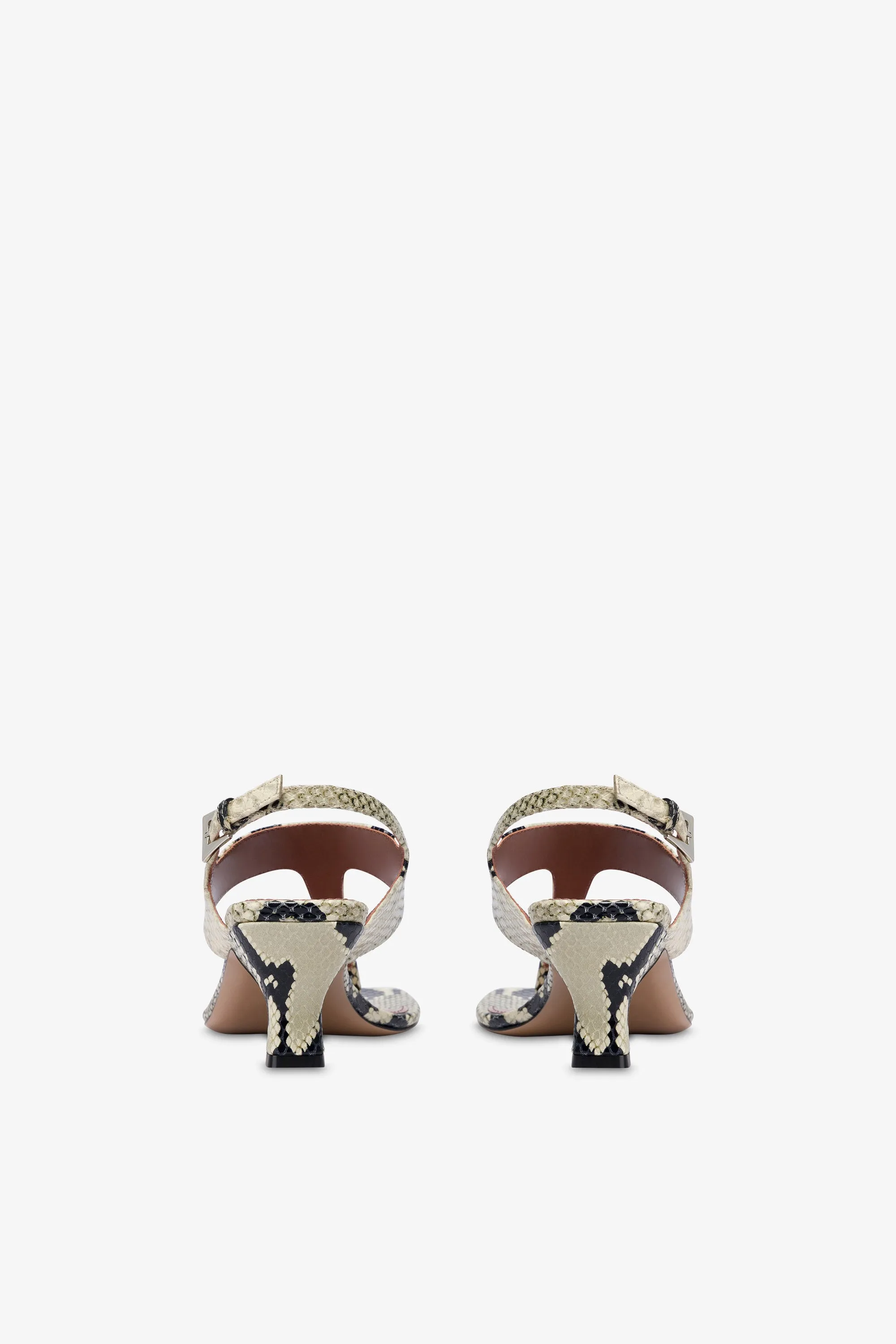 Sandals in natural python-print leather