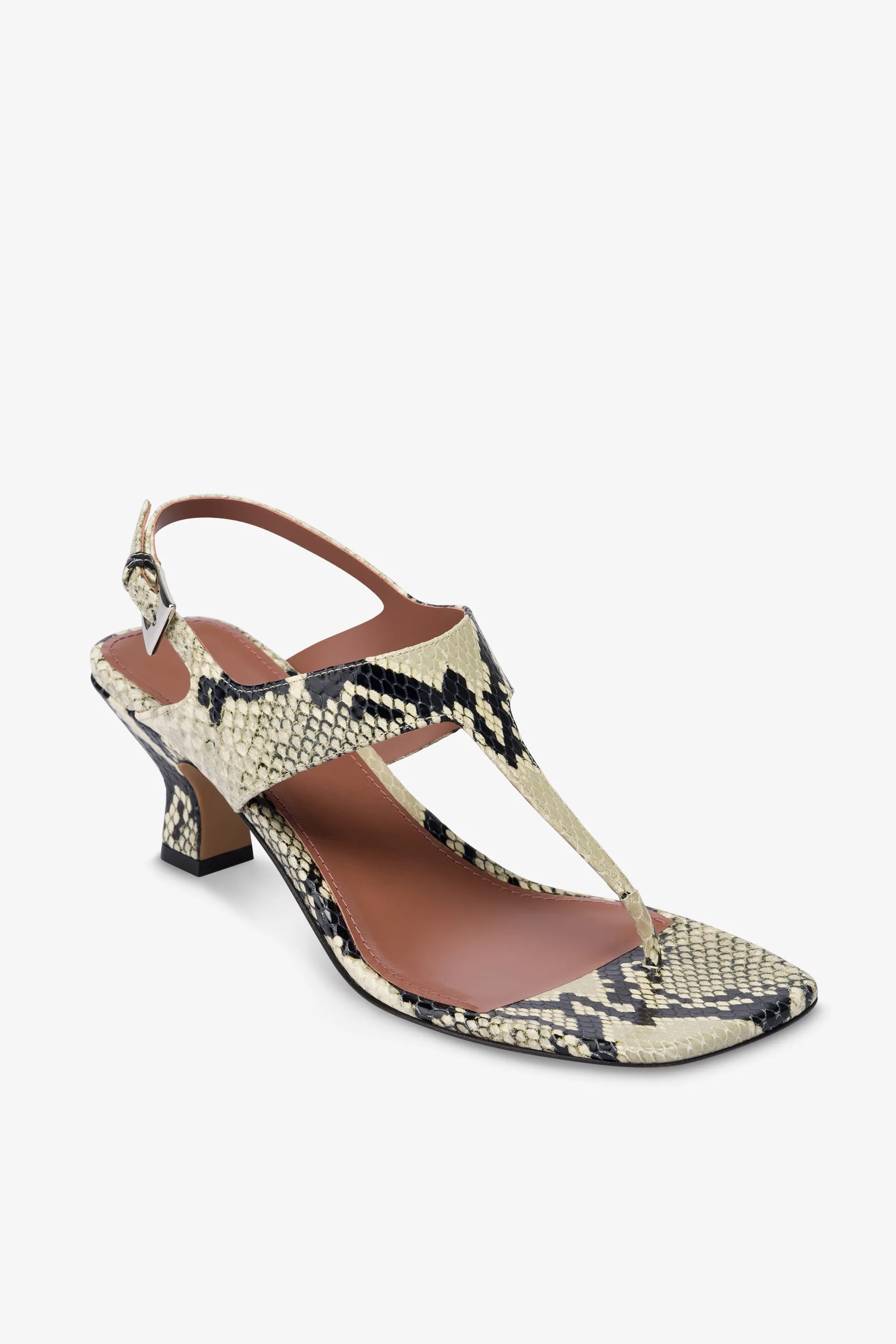 Sandals in natural python-print leather