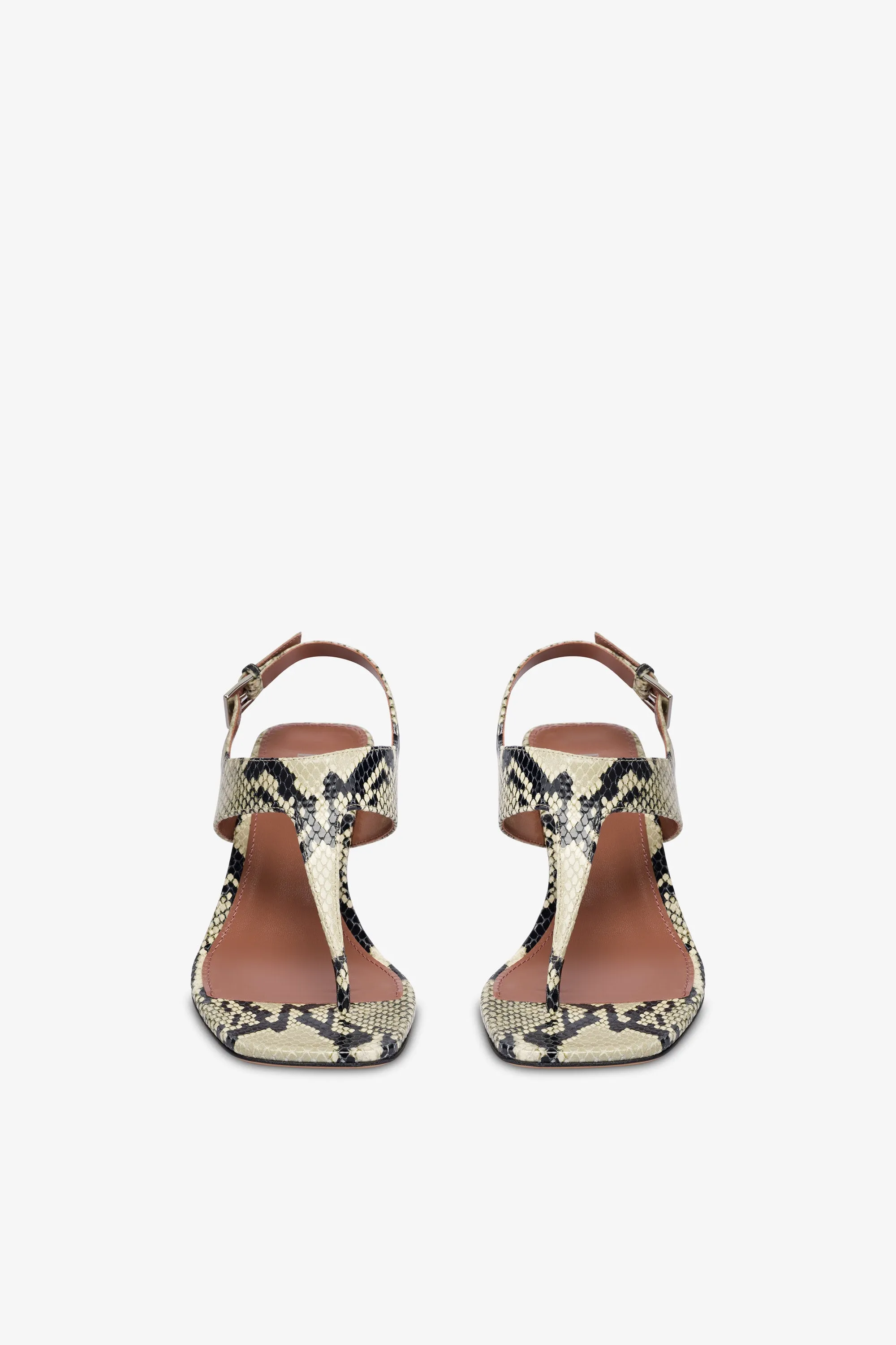 Sandals in natural python-print leather
