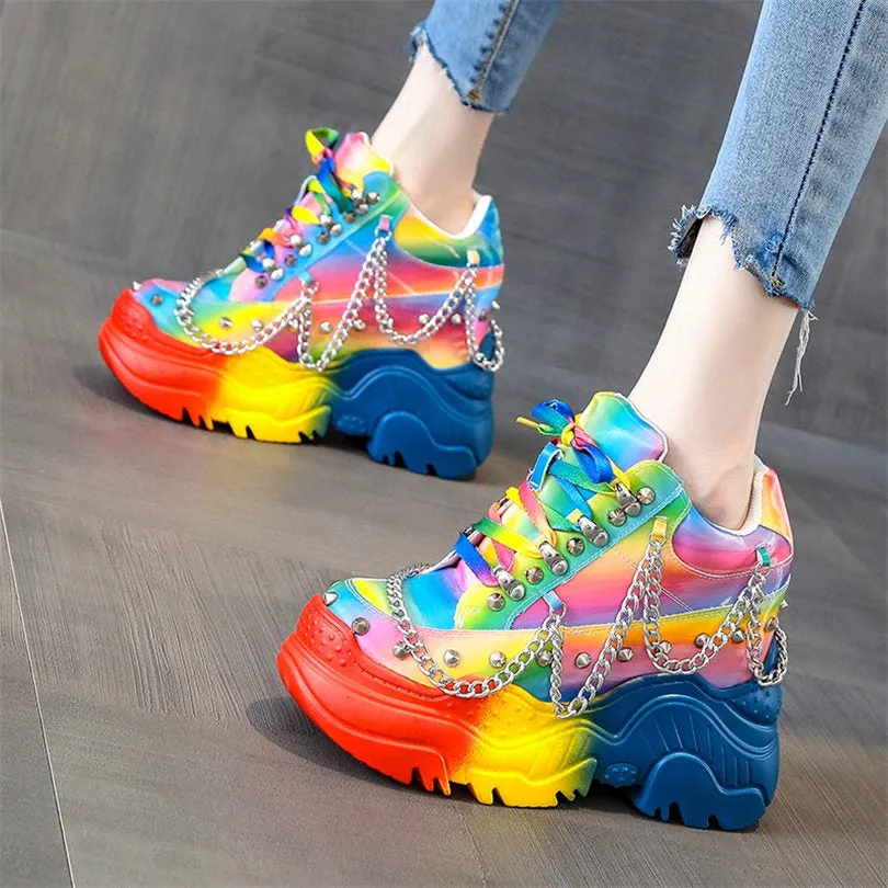Spike Studded Acid Rainbow Sneakers