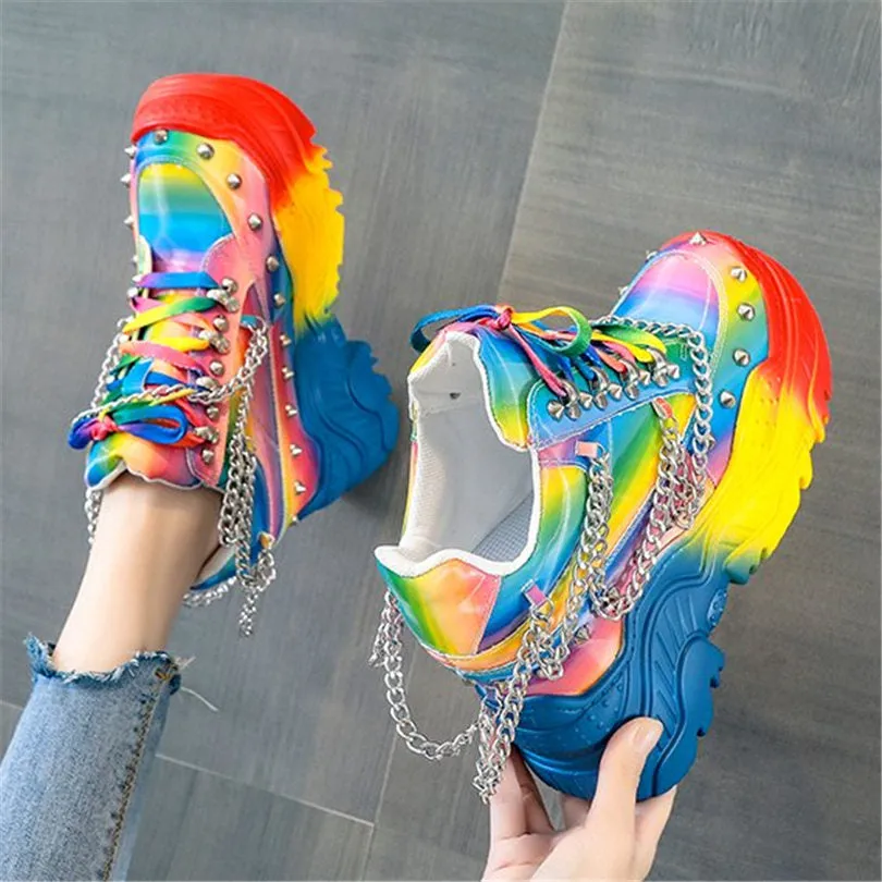 Spike Studded Acid Rainbow Sneakers