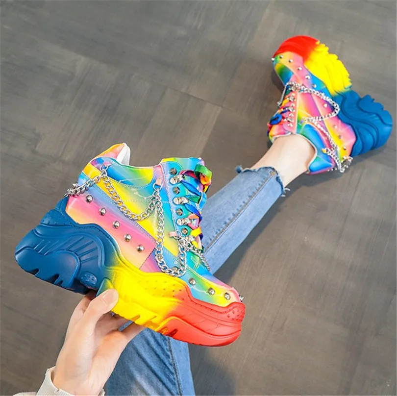 Spike Studded Acid Rainbow Sneakers
