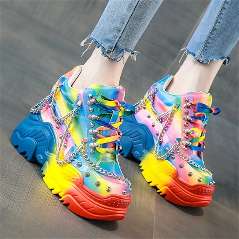 Spike Studded Acid Rainbow Sneakers