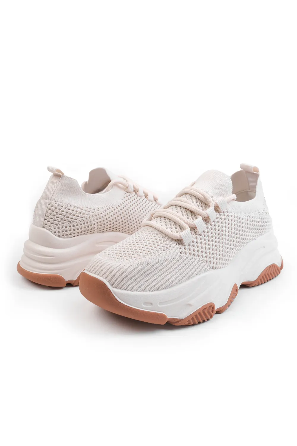 WHISPER CHUNKY SOLE KNIT TRAINERS WITH CRYSTAL EMBELLISHMENT IN BEIGE