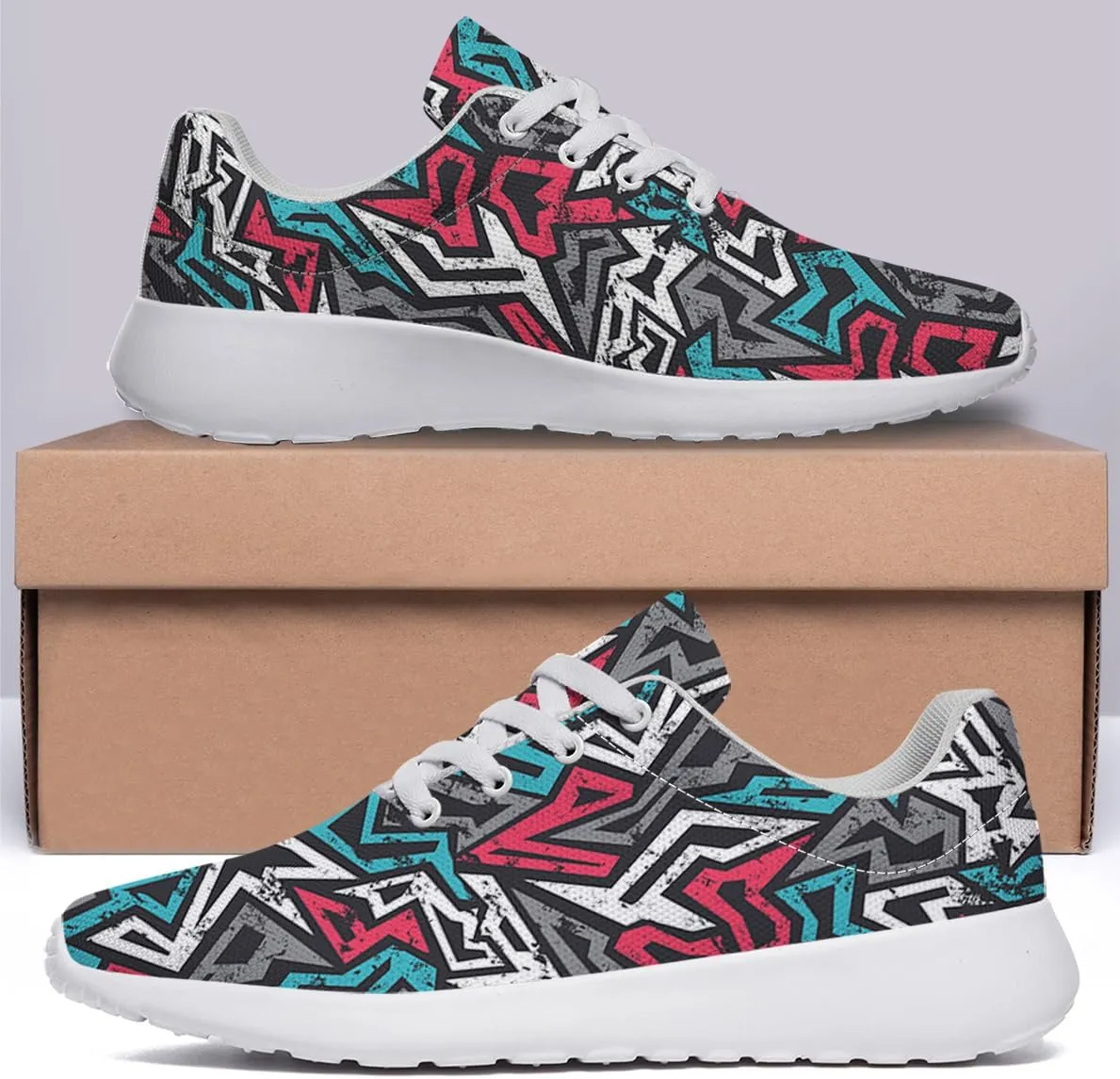 Women Men Colored Graffiti Grunge Shoes Personalited 3D Print Running Shoes Athletic Tennis Sneakers