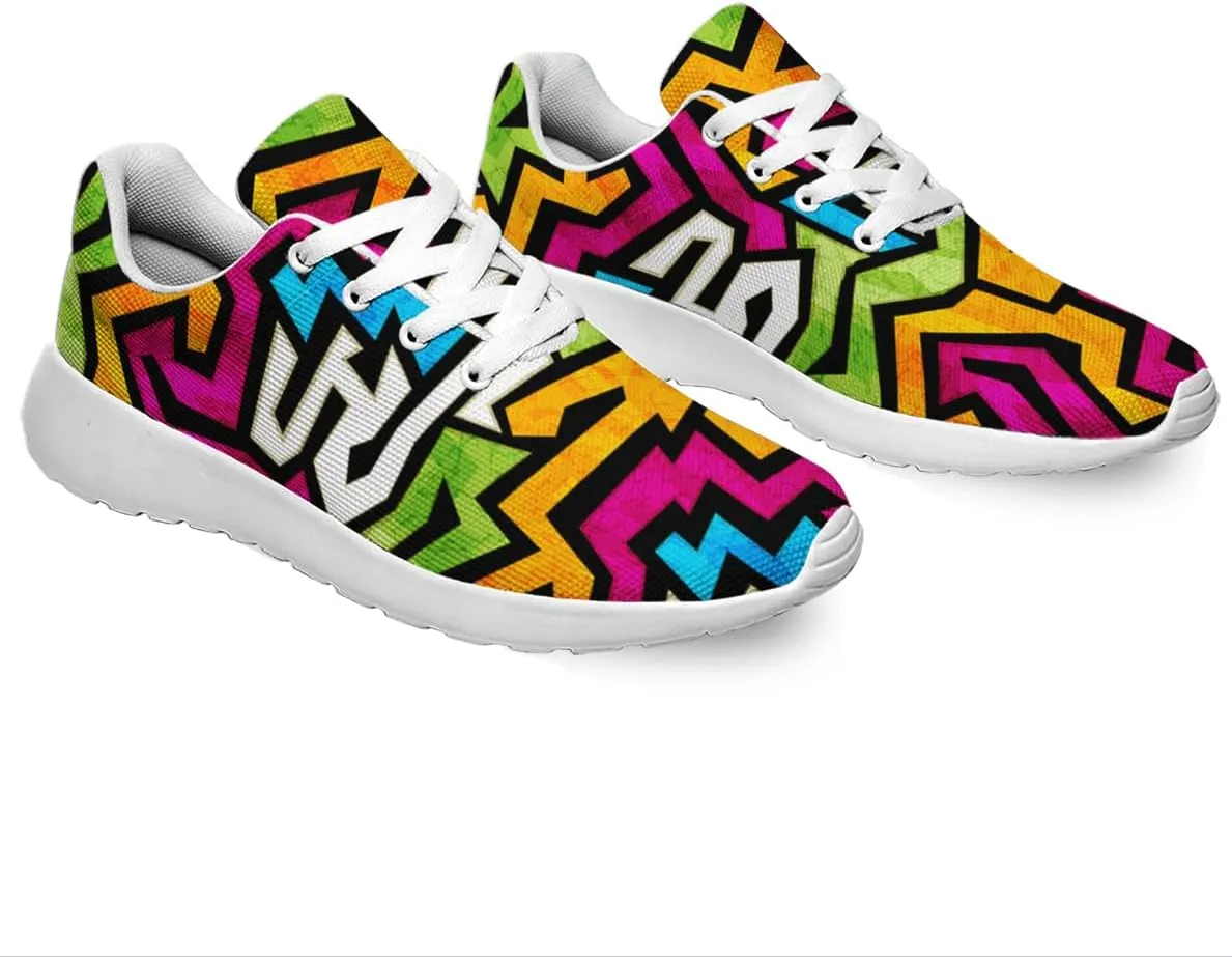 Women Men Colored Graffiti Texture Grunge Shoes Personalited 3D Print Running Shoes Athletic Tennis Sneakers